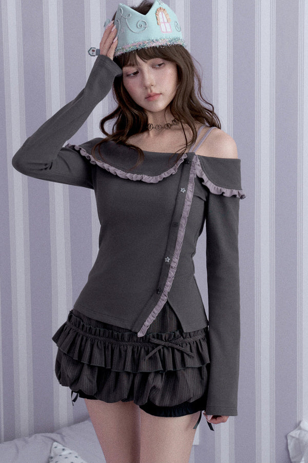 Gray Purple Off Shoulder Top