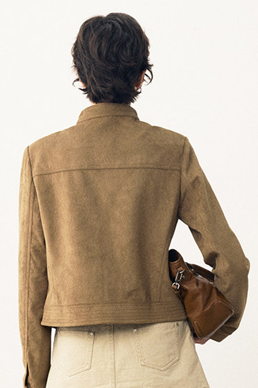 Stereo-Cut Suede Stand Collar Jacket