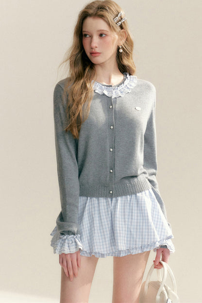 Ruffle Collar Knit Cardigan