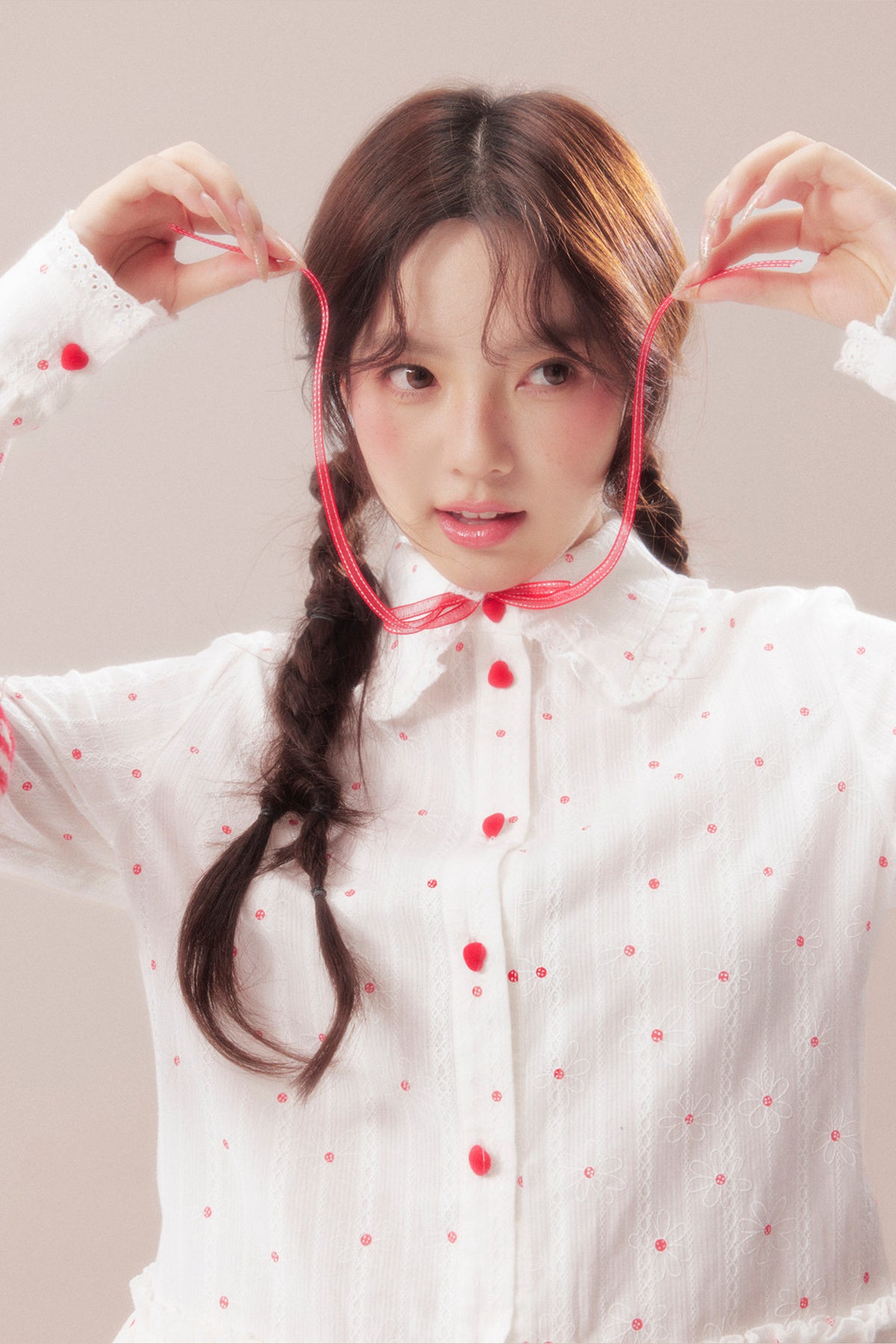 Bow Polka Dot Shirt and Skirt Set-Up