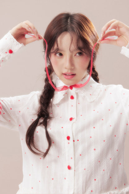 Bow Polka Dot Shirt and Skirt Set-Up