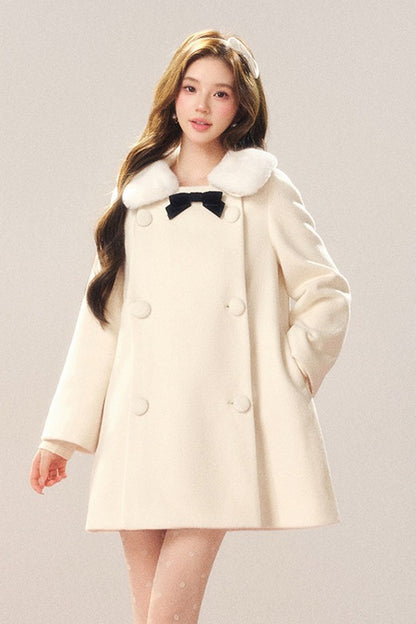 Manteau en laine avec nœud en velours