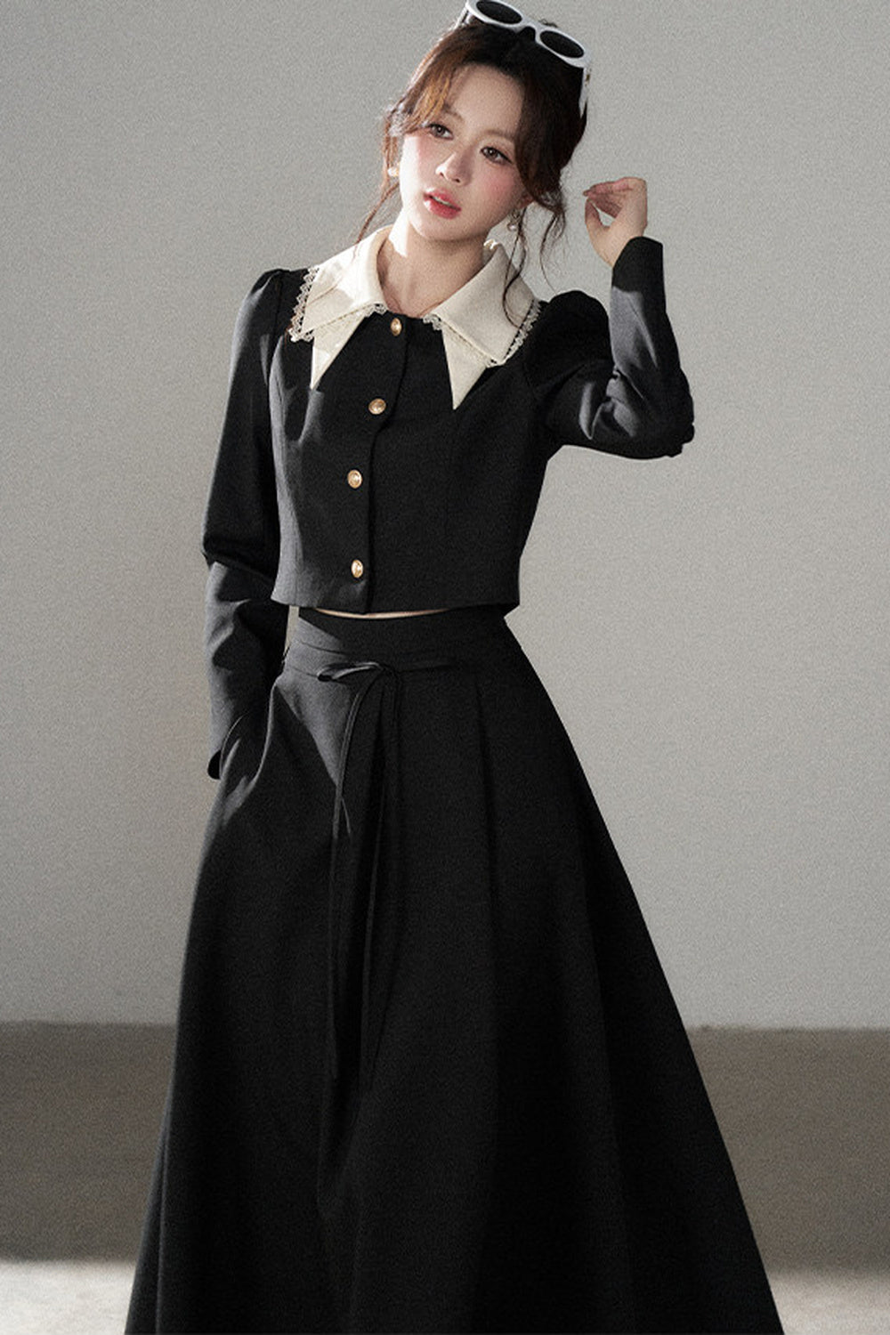 Black Collar Top and Long Skirt Set-Up