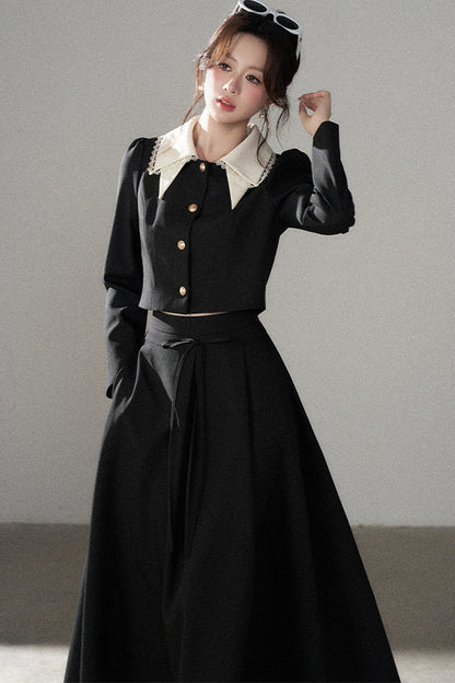 Black Collar Top and Long Skirt Set-Up