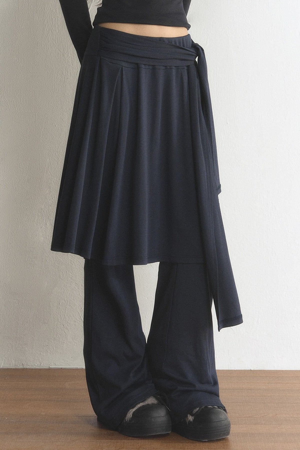 Layered Tie-Wide Leg Pants