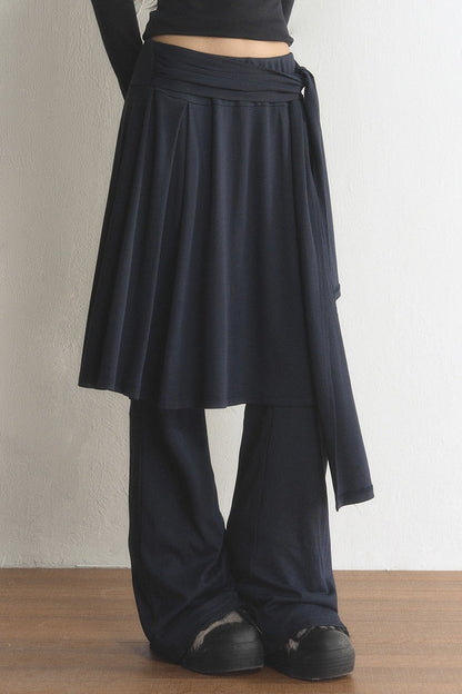 Layered Tie-Wide Leg Pants