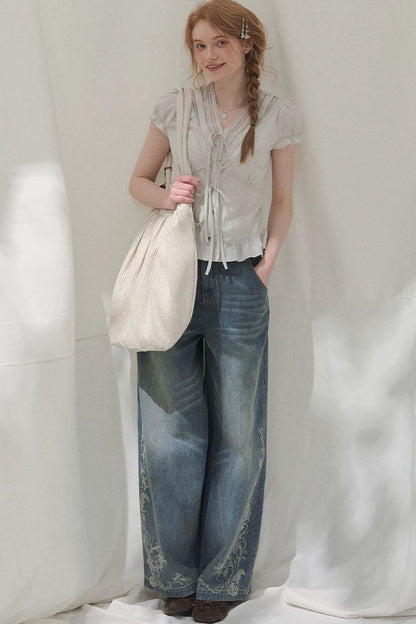 Summer Lace V-Neck Blouse