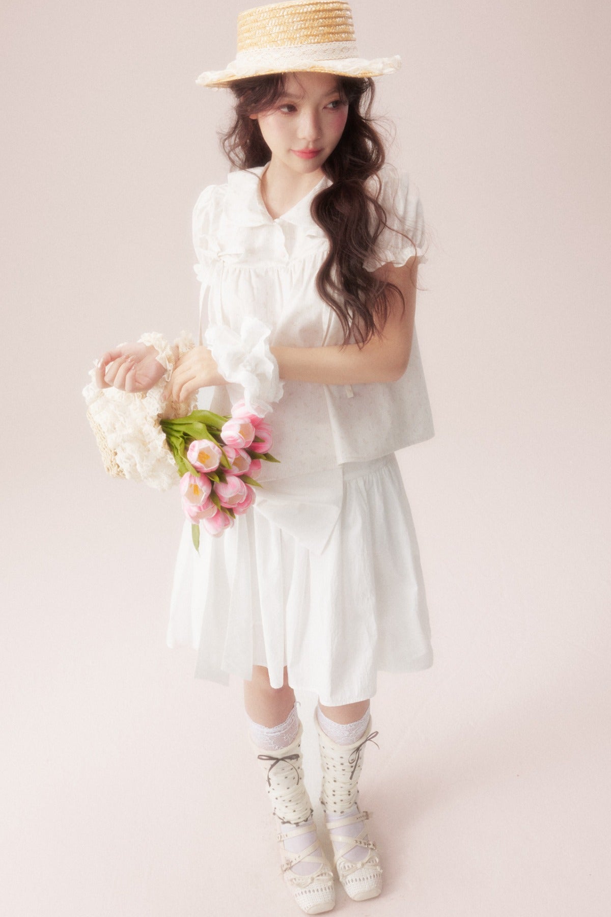 Floral Shirt and Bow Skirt Set-Up