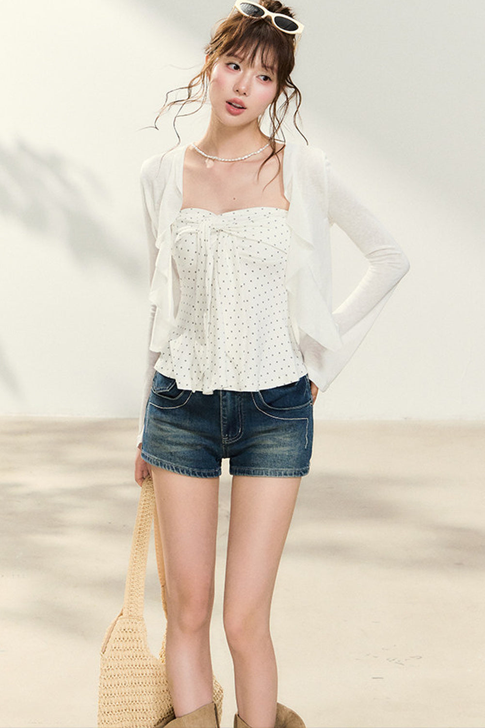 Polka Dot Tube Top and Shawl Cardigan Set