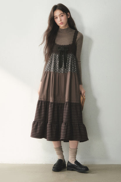 Floral Plaid Patchwork Cake Dress