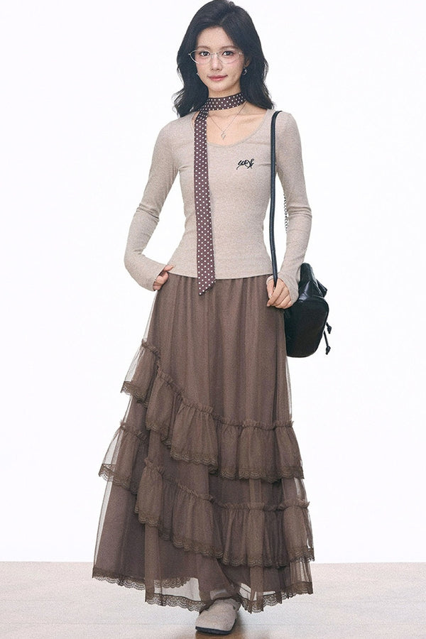 Woolen Blazer and Mesh Skirt Set-Up