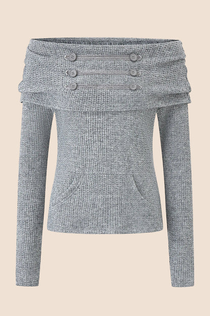 Button Off-Shoulder Knit Top