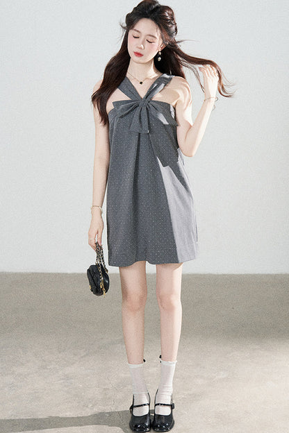 Gray Polka Dot Suspender Dress