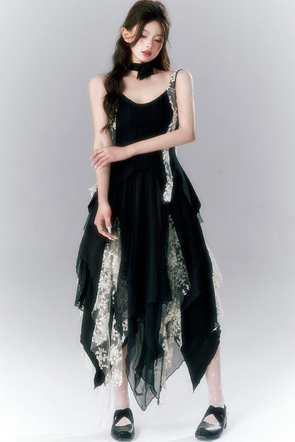 Französisches Gothic-Trägerkleid-und-Rock-Set