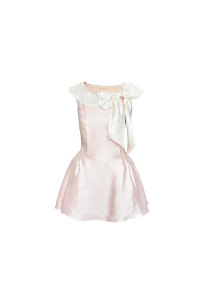 Pink Satin Polka Dot Bow Dress