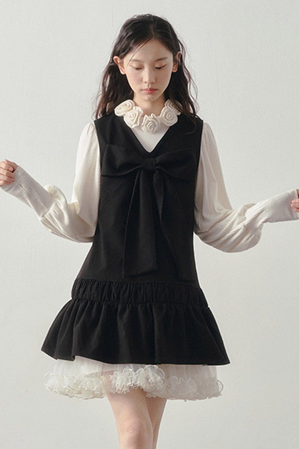 Bow Decorated Ruffle Dress