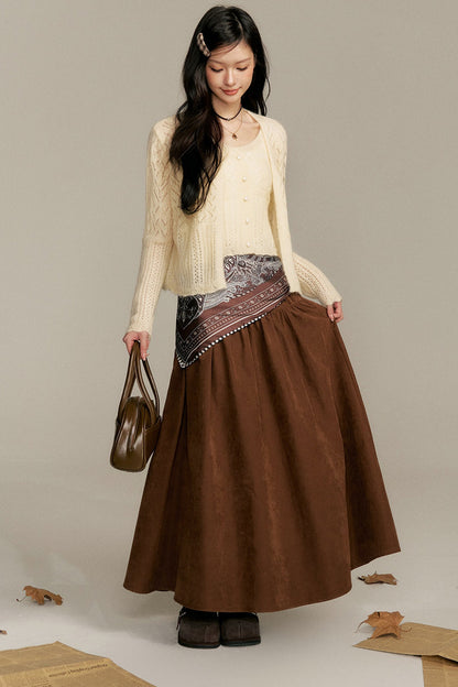 Crochet Knit Cardigan and Camisole Two-Piece With Skirt Set-Up