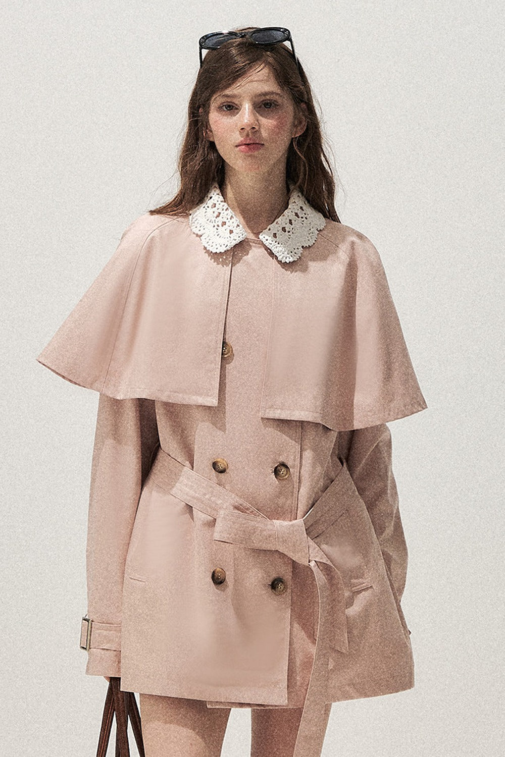 Detachable Cape Crochet Collar Trench Coat