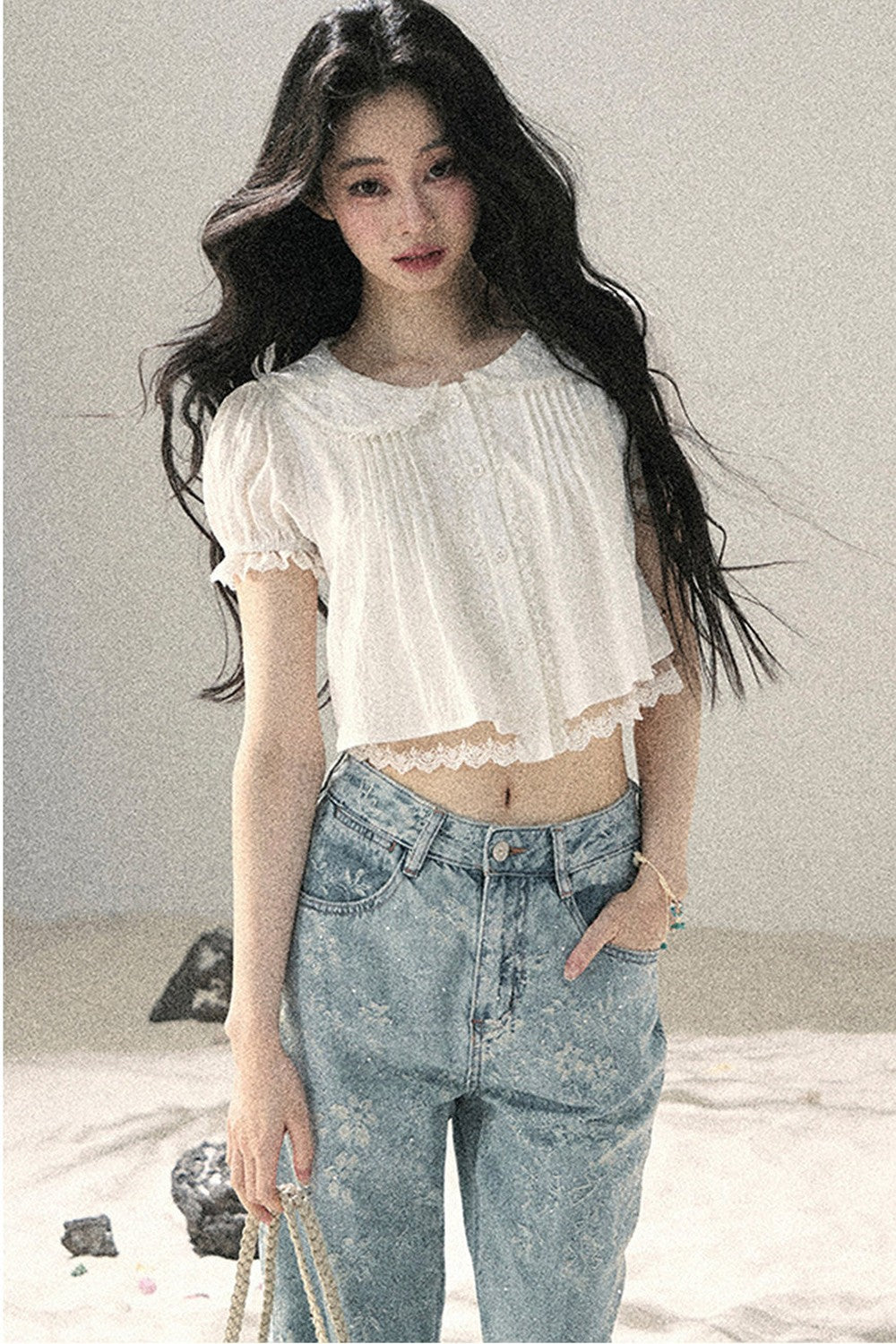 French Style Lace Puff Sleeve Blouse