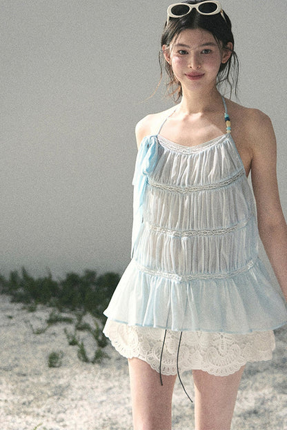French Lace Chiffon Halter Top