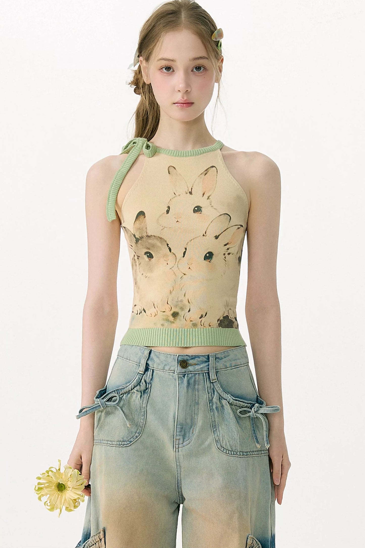 Rabbit Shadow Knitted Halter Top