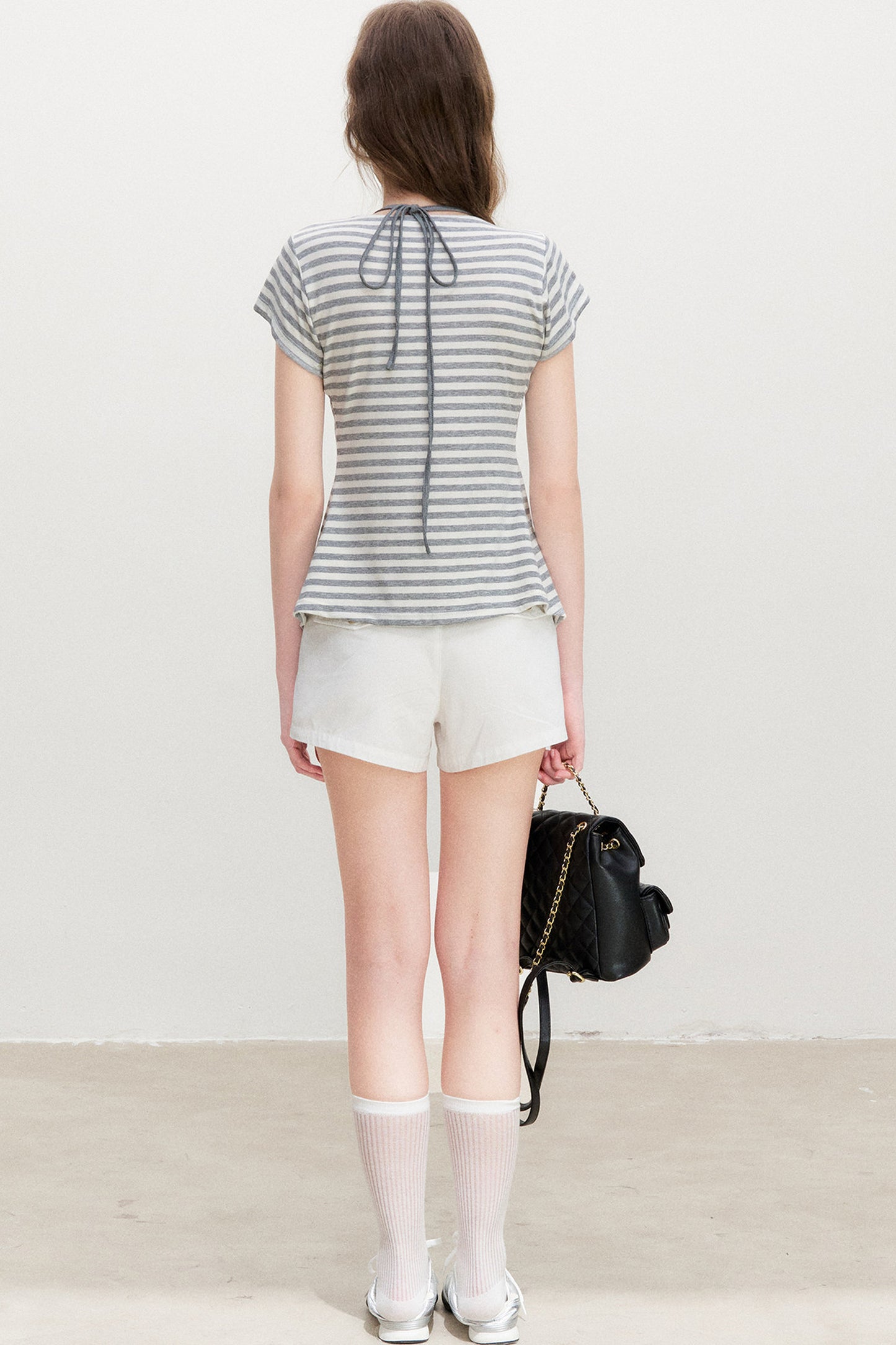 Striped Lyocell Pleated Top