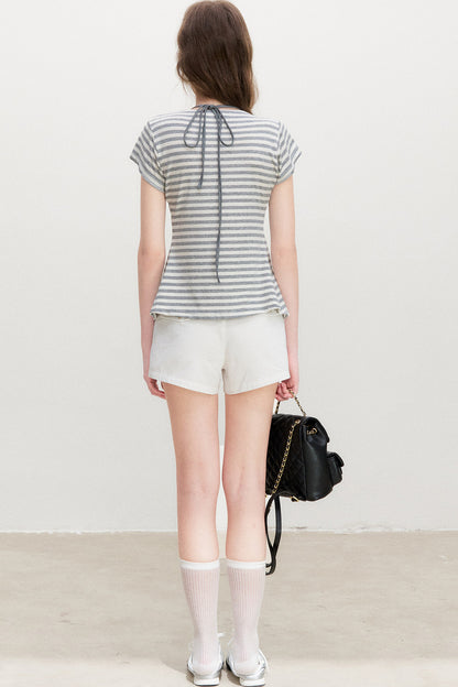 Striped Lyocell Pleated Top