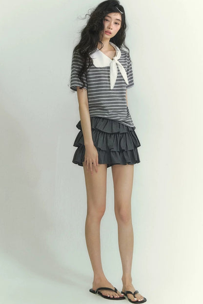 Somesowe Tie-Neck Striped T-Shirt
