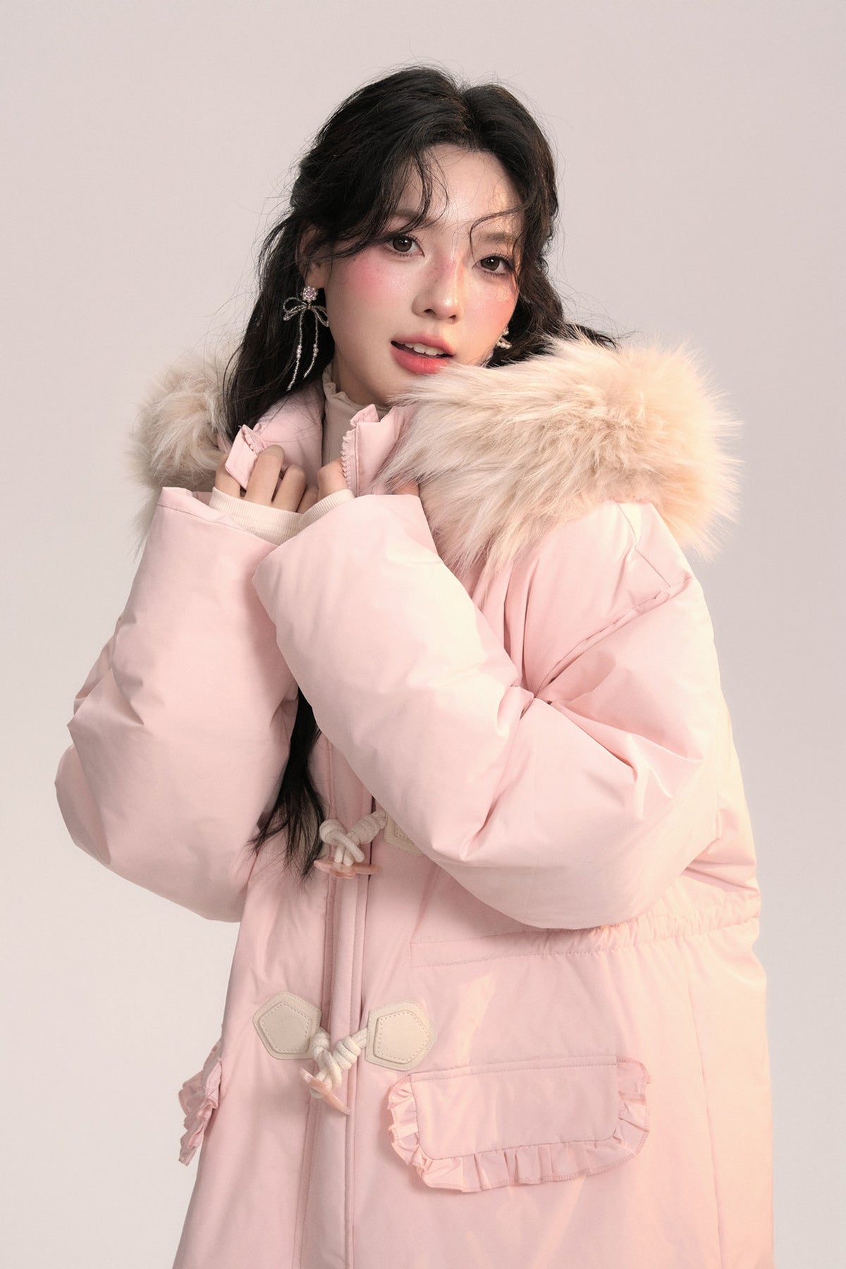 Bow Fur Collar Down Coat