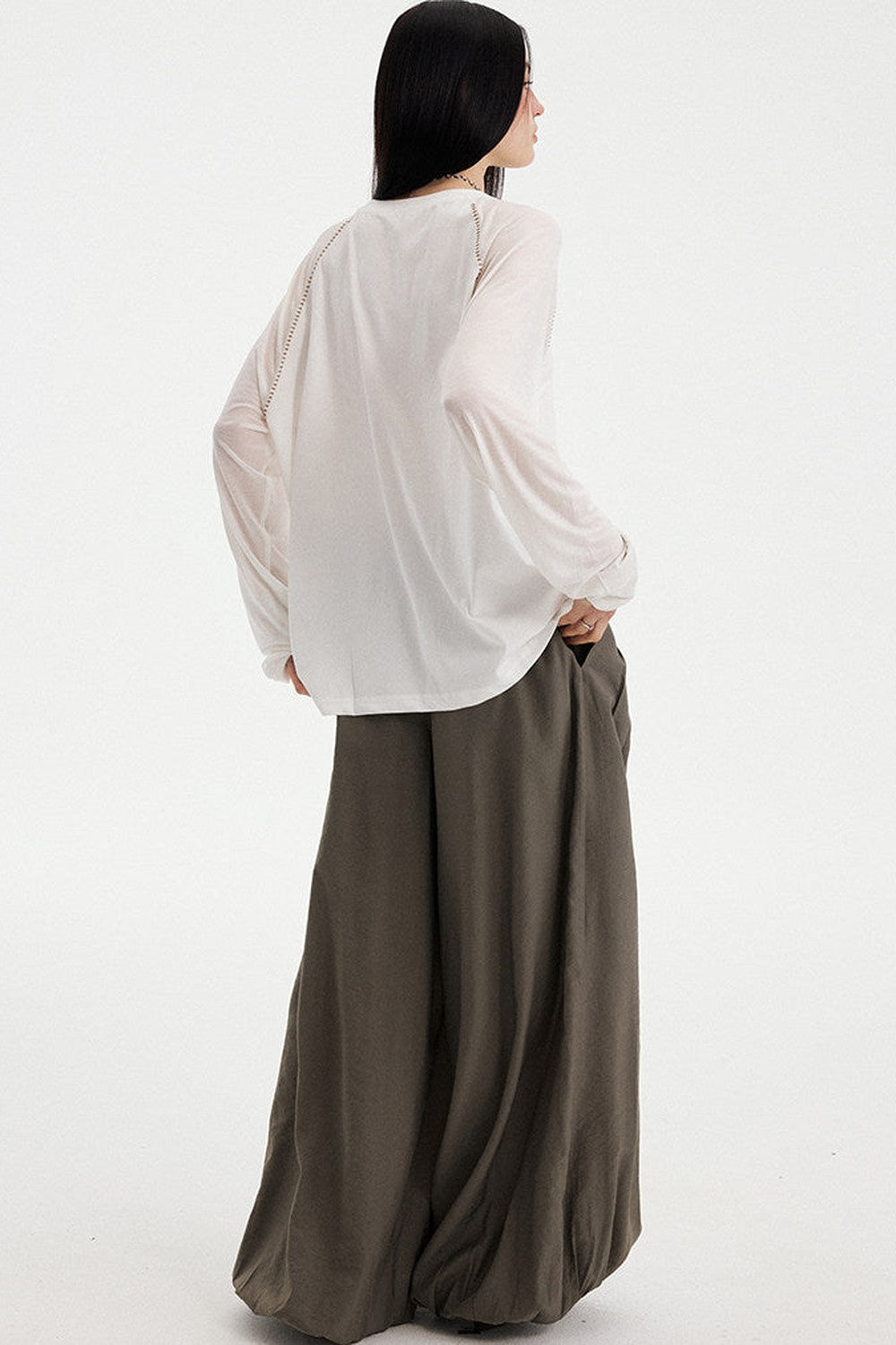 Bow Floral Spliced Long-Sleeve Top