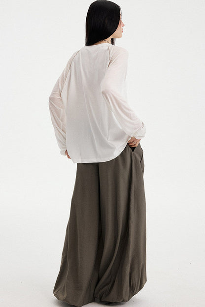 Bow Floral Spliced Long-Sleeve Top