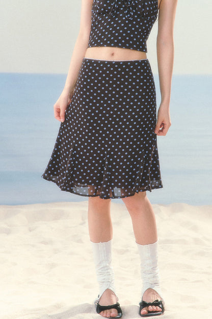 High-Waisted Chiffon Polka Dot Fishtail Skirt