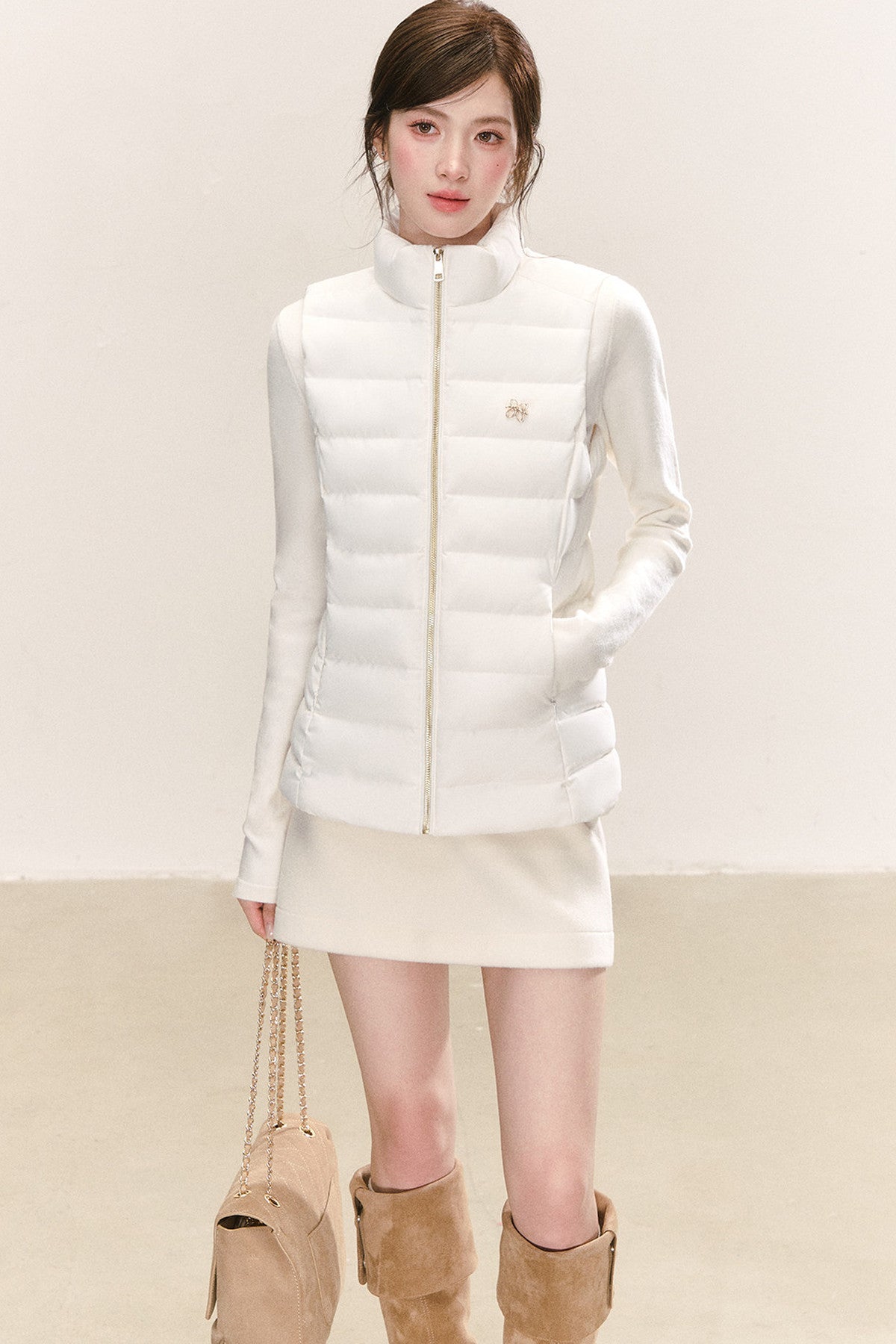 White Duck Down Long Sleeve Gilet Jacket