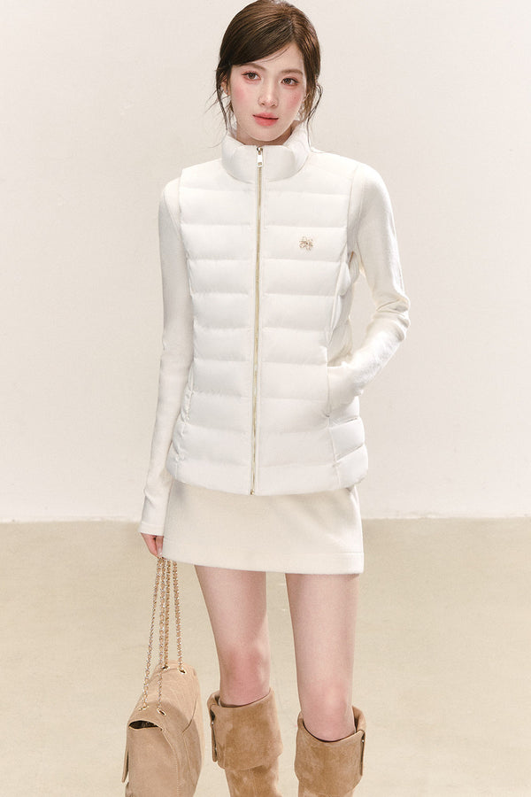 White Duck Down Long Sleeve Gilet Jacket