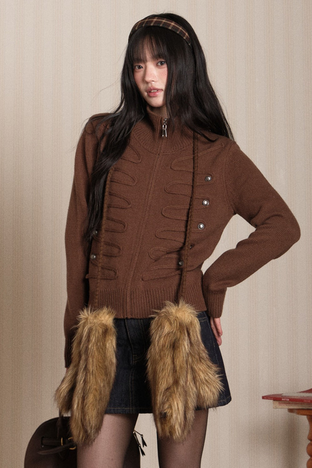 Napoleon Style Zipper Knit Cardigan