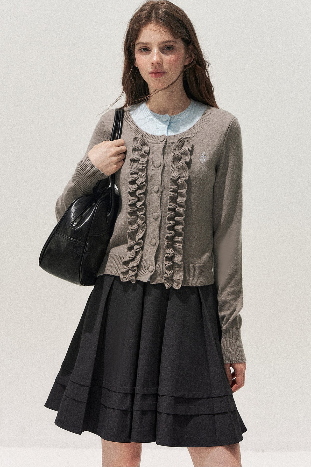 Layered-Look Floral Ruffle Sweater
