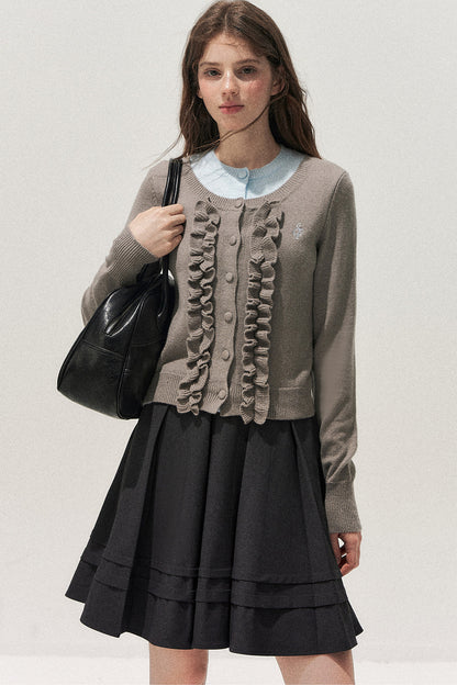 Layered-Look Floral Ruffle Sweater