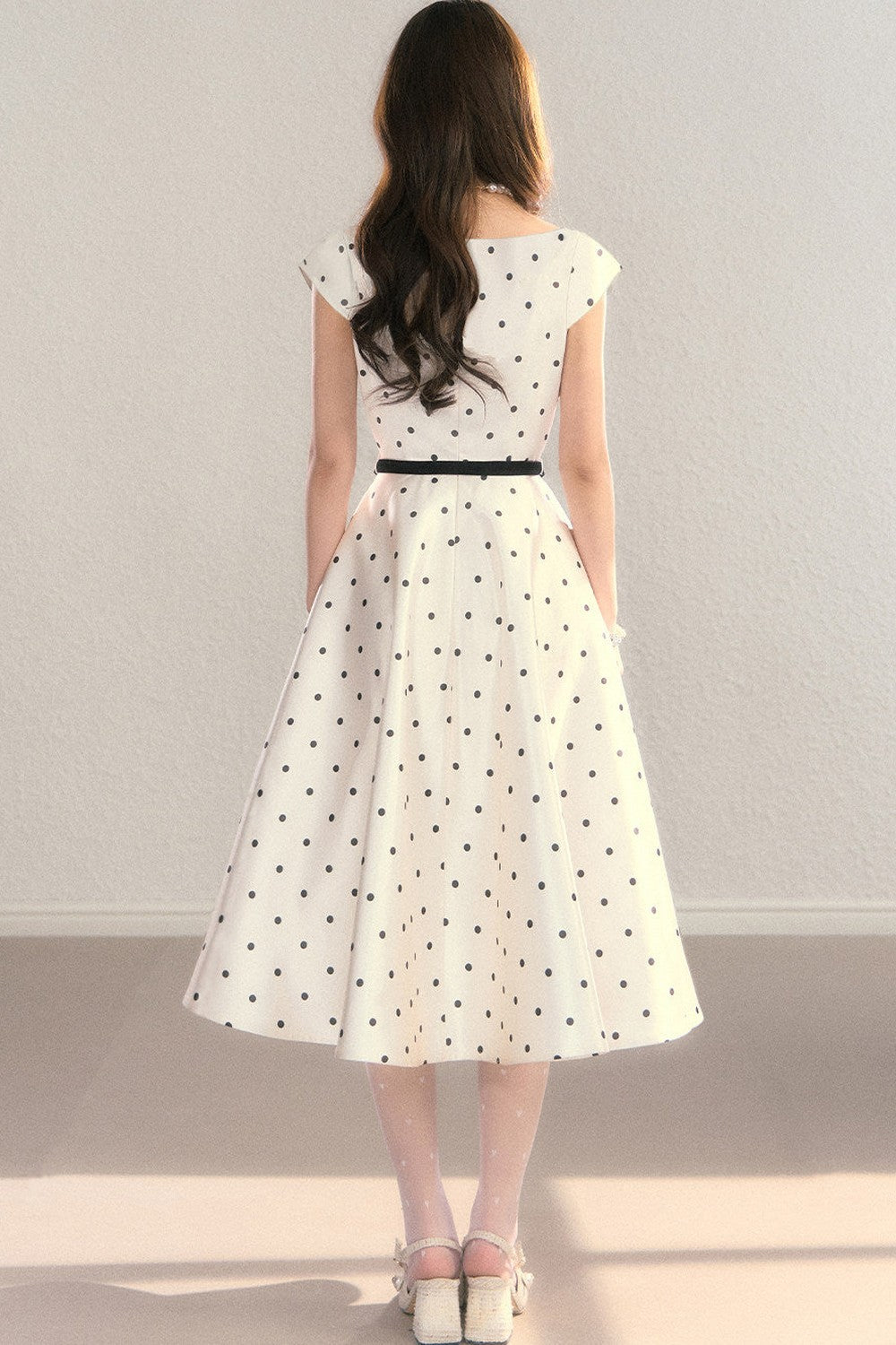 Elegant Polka Dot Waist Dress