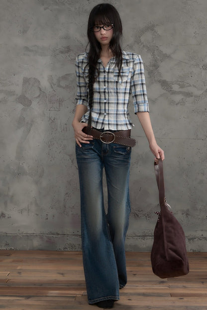 Retro Distressed Flared Pants