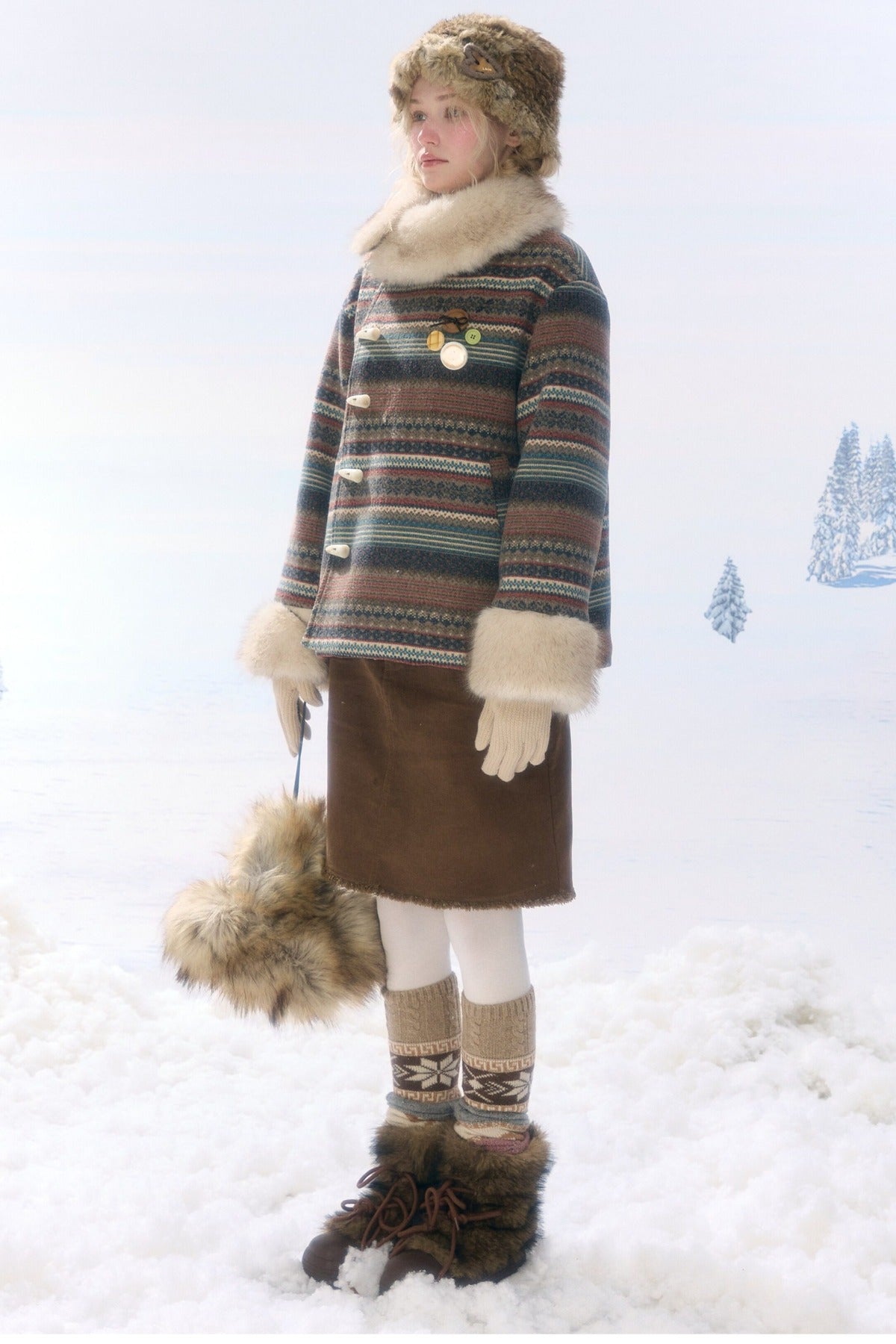 Brown Corduroy Mid-Length Skirt