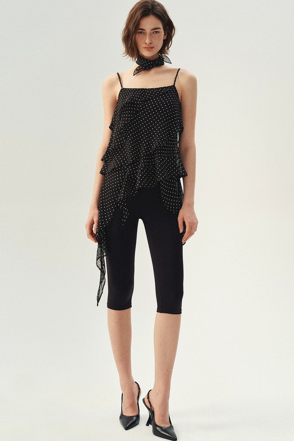 Polka Dot Asymmetric Ruffle Camisole