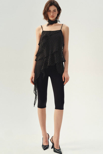 Polka Dot Asymmetric Ruffle Camisole