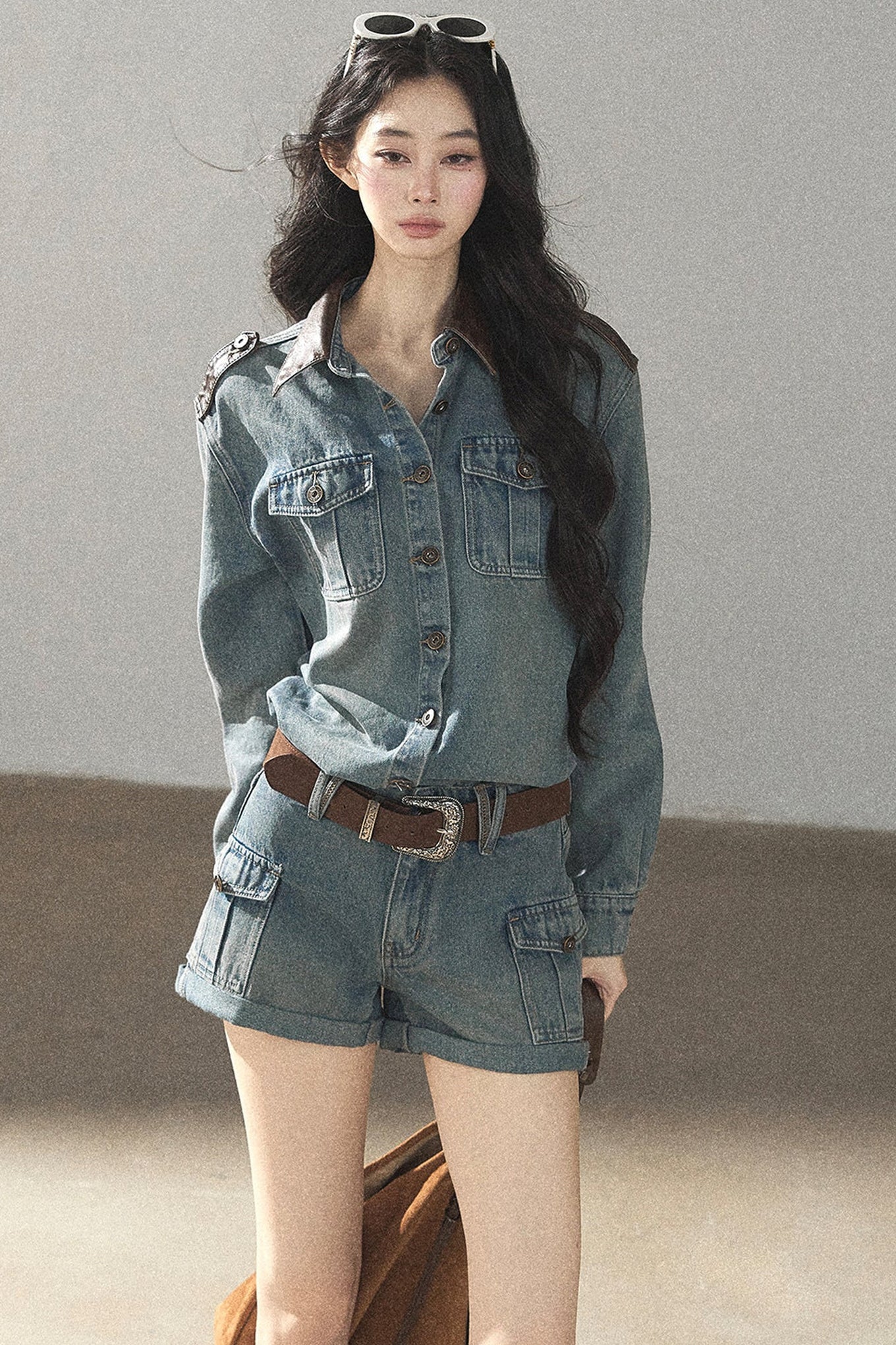 Denim Jacket Shirt And Cargo Shorts Set-Up
