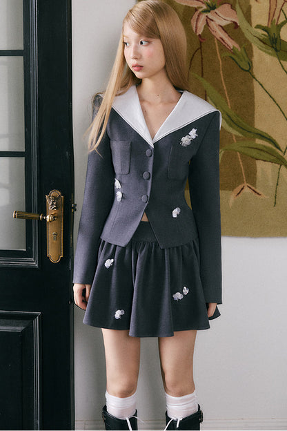 Beaded Floral Blazer and Skirt Set-Up