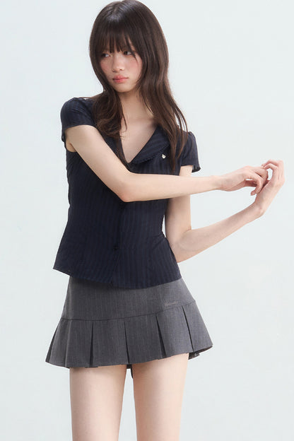 Navy Blue Vertical Stripe Shirt Set-Up