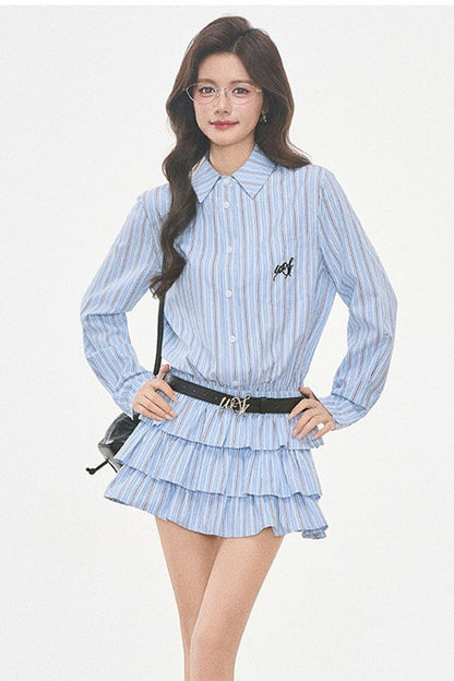 Woolen Baseball Jacket with Tiered Shirt Dress Set-Up