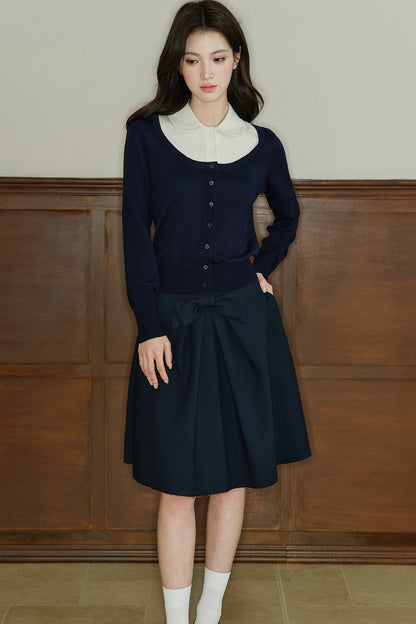 Mid-Waist Bow A-Line Frayed Skirt