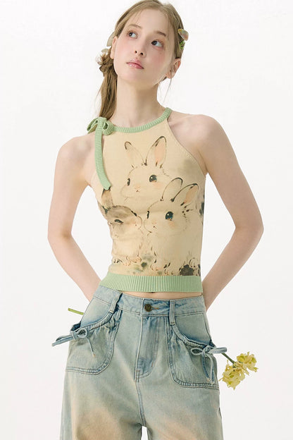 Rabbit Shadow Knitted Halter Top