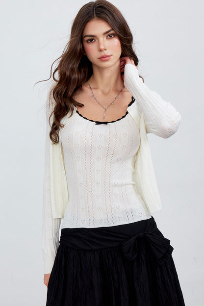 Heart Hollow Ruffle Knit Camisole And Cardigan Set-Up