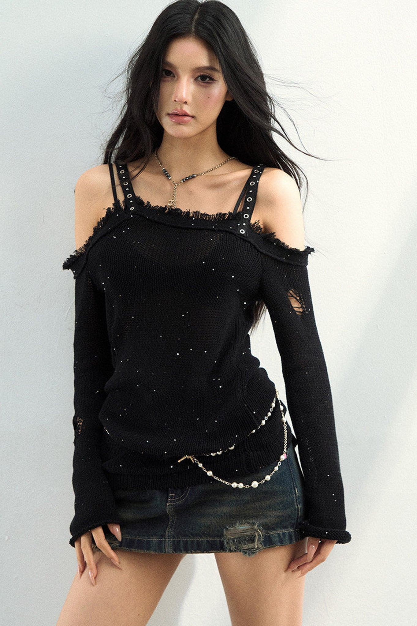 Distressed Raw Edge Knit Top